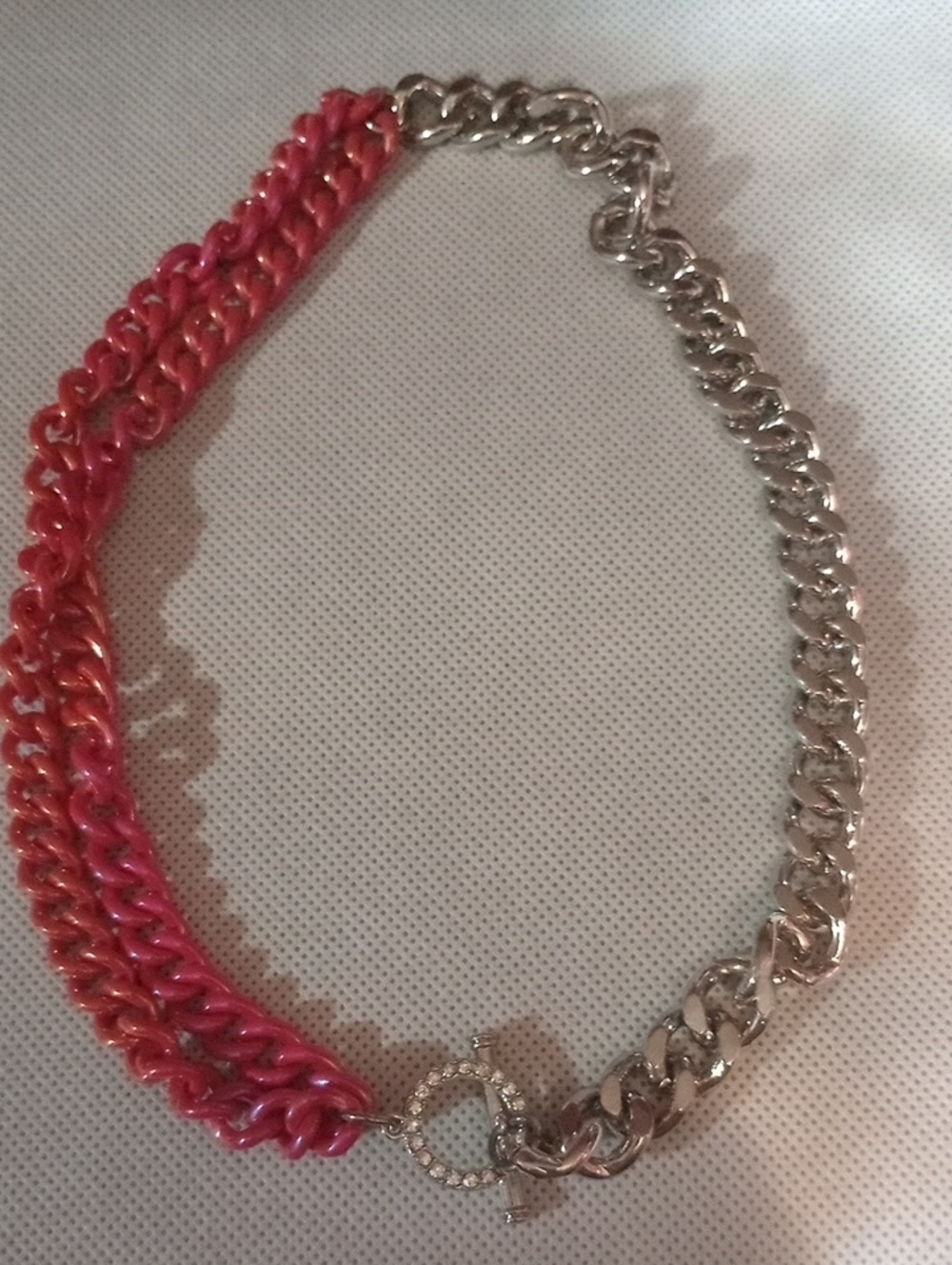 Bold Pink and Silver Chain Bracelet with Crystal Toggle Clasp